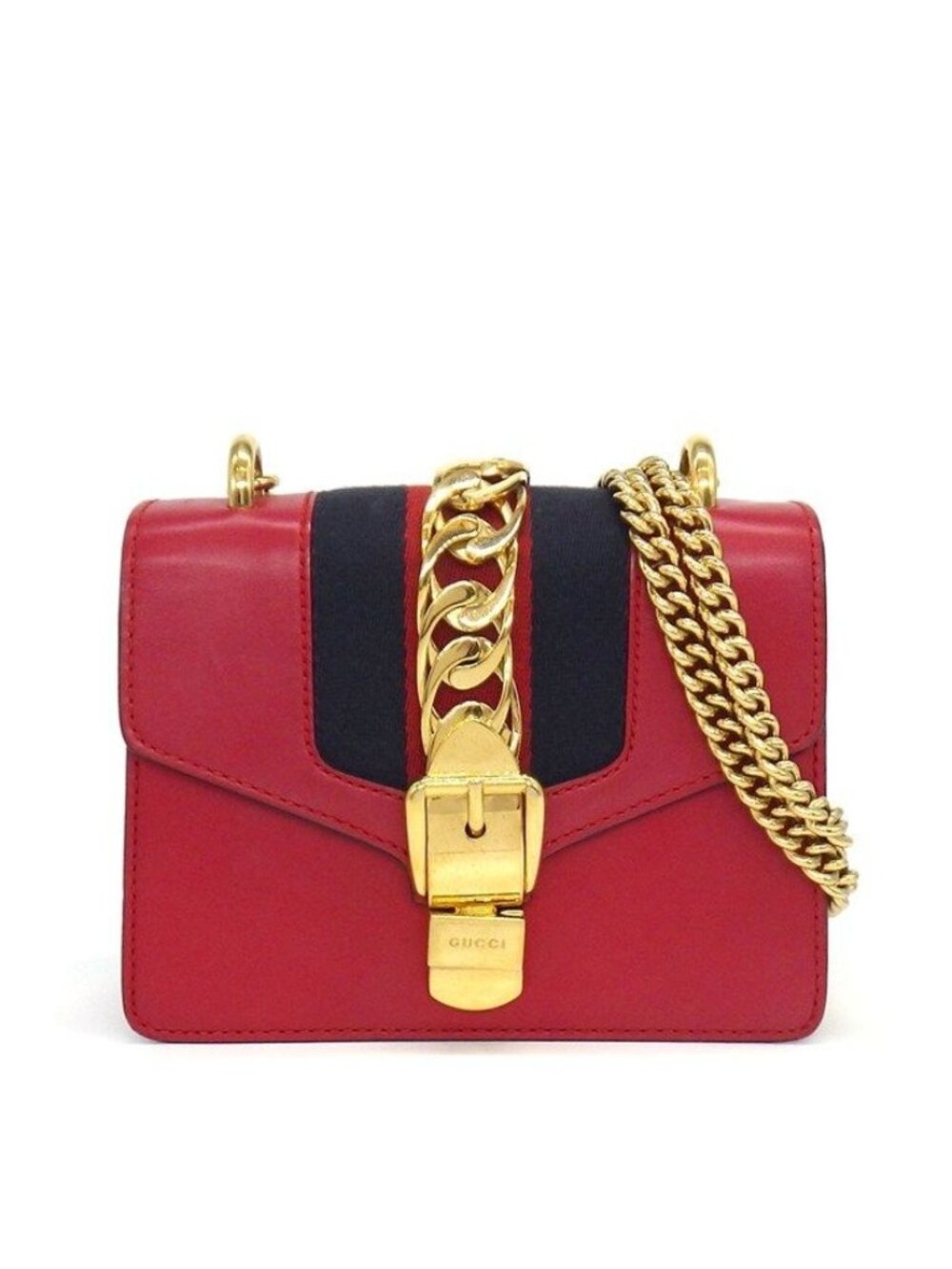 Gucci Shoulder Bag Sylvie Mini Red Leather Gold
